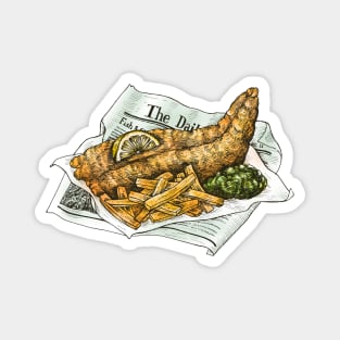 Hand Drawn Fried Fish & Chips Magnet