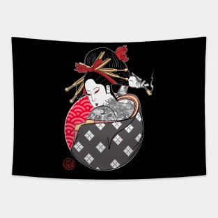 Tattooed geisha smoking Tapestry