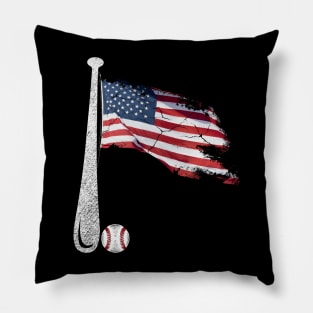 Vintage American Flag Baseball Men Boy Patriotic 4th Of July T-Shirt Pillow