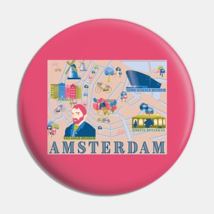 Amsterdam, Netherlands Illustrated Map Pin