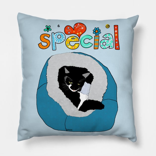 Cute Tuxedo  cat in in his Igloo  Copyright TeAnne Pillow by TeAnne