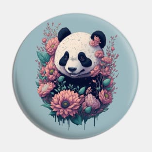 Cute Panda bear with florals and foliage t-shirt design, apparel, mugs, cases, wall art, stickers, travel mug Pin