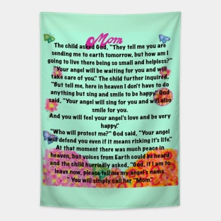 The best Mother’s Day gifts 2022, You will simply call her mom Beautiful poem about motherhood green background Tapestry