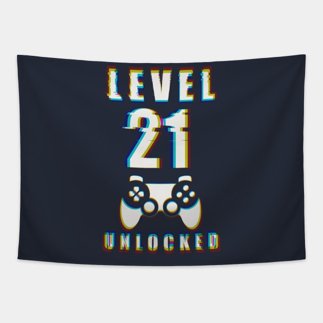 LEVEL 21 UNLOCKED- Funny Glitch Effect Game Controller Design Tapestry by IceTees
