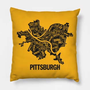 Pittsburgh Neighborhoods Map (Black Design) Pillow