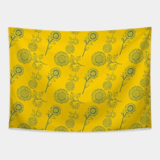 Sunflower pattern in Ukrainian flag colors Tapestry