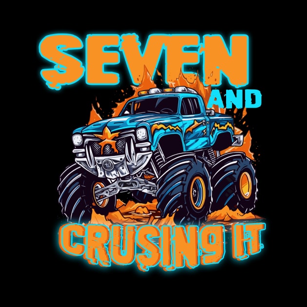 Seven Birthday Boy's Monster Truck Racing B-day Gift For Kids Tollder by FortuneFrenzy