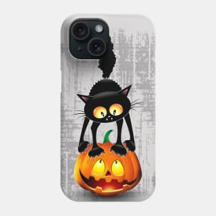 Cat Fun Halloween Character Cartoon scratching a Halloween Pumpkin Phone Case