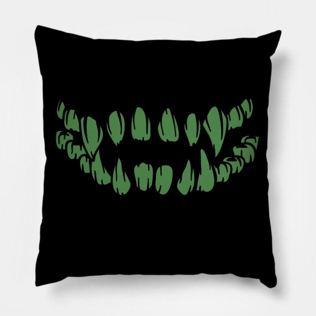 Grinning Monster Zombie, Skull Face Pillow by Wanderer Bat