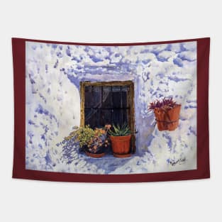 Old Window With Flower Pots Tapestry