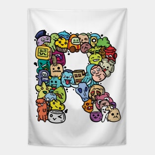 Alphabet Monster Doodle Letter R Monogram Tapestry