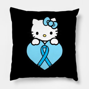 Cartoon cat awareness ribbon (light blue) Pillow