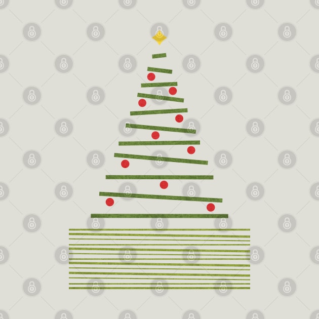 Minimalist Christmas Tree Green Red Light Grey by FAROSSTUDIO