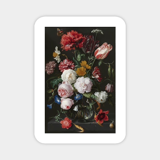 Jan Davidsz. De Heem - Still Life With Flowers In A Glass Vase 1683 Magnet by jandesky