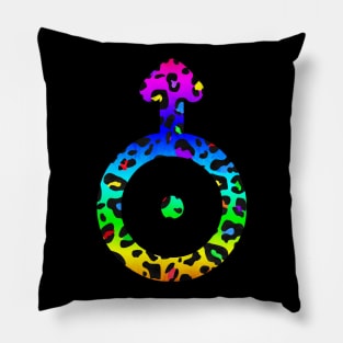 Uranus Planet Symbol in Dark Rainbow Leopard Print Pillow