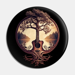 Acoustic Guitar Tree By The Lake Guitarist Pin