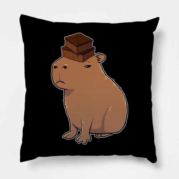 Capybara with Brownies on its head Pillow by capydays