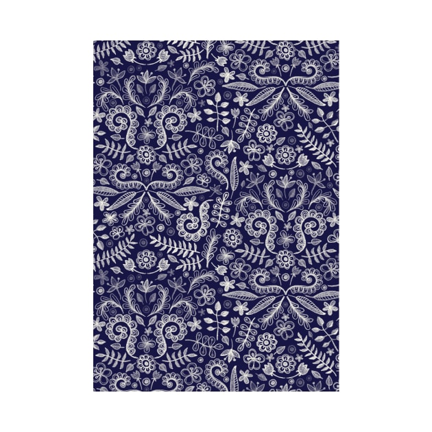 Chalkboard Floral Doodle Pattern in Navy & Cream by micklyn