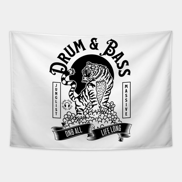 DRUM AND BASS  - Junglist Tiger Massive (Black) Tapestry by DISCOTHREADZ 