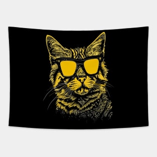 Cool Yellow Cat with Sunglasses - Hipster Cat Illustration Tapestry