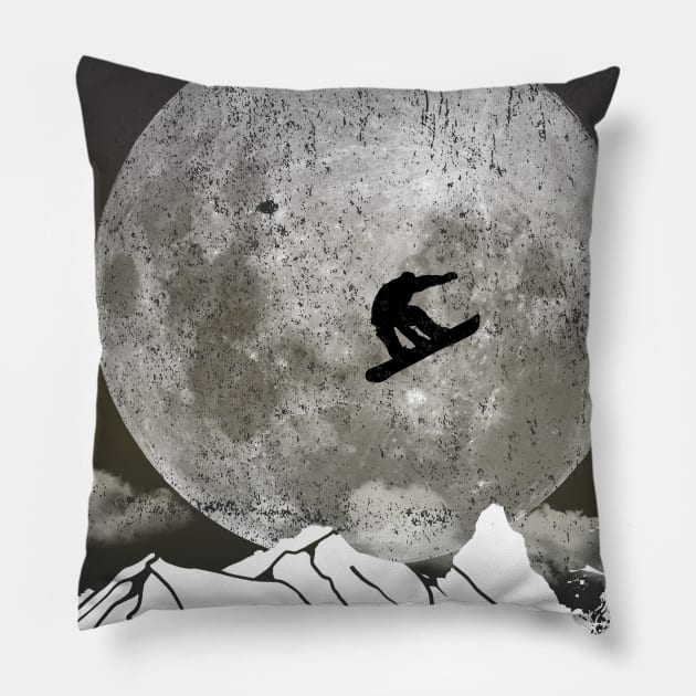 Snowboard Freestyle - Winter Night Pillow by MerlinArt