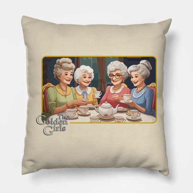 Golden Tea Party Pillow by clownescape