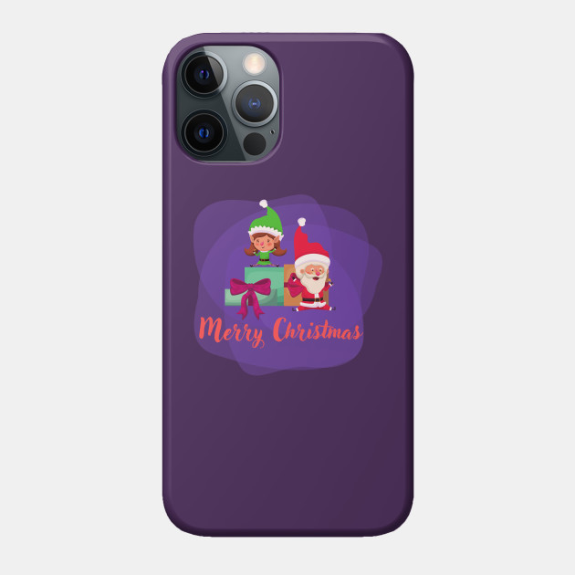 Merry Christmas with Santa and elf - Xmas Gift - Phone Case