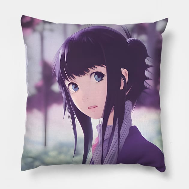 Beaux Animes Art Japanese Manga Anime Girl in Purple illustration Design Pillow by Beauxanimes