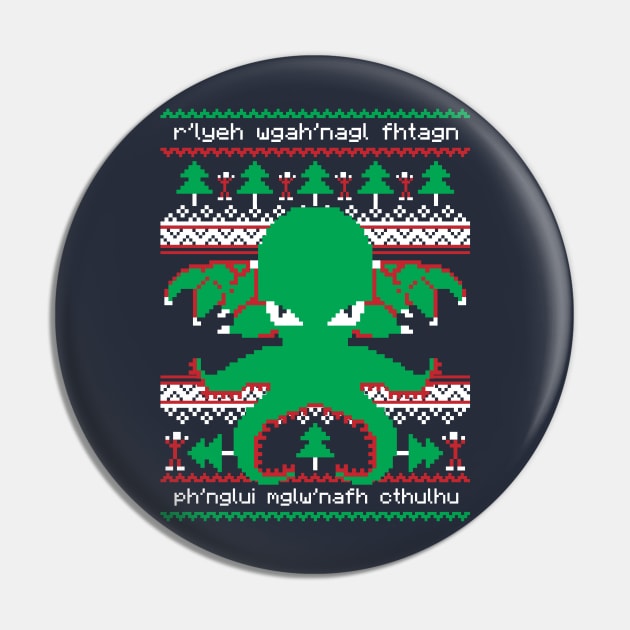 Cthulhu Cultist Ugly Christmas Sweater Pin by RetroReview