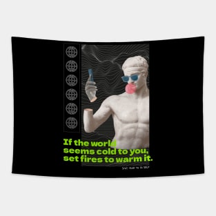 Modern futuristic techno retro quote greek god aesthetic Tapestry