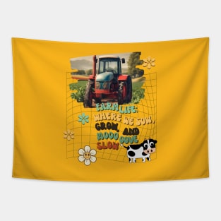 Country Life with Vintage Land Tractor Tapestry