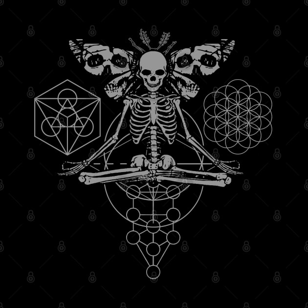 Occult Moth Meditating Skeleton Yoga Sacred Geometry by Tshirt Samurai