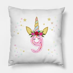 Ninth birthday. Nine. Unicorn birthday invitation Pillow