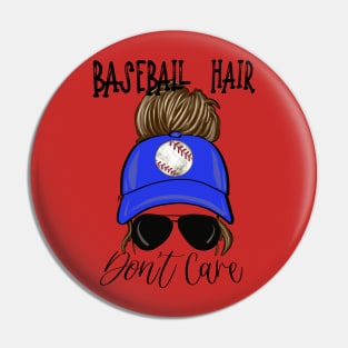 Baseball Hair Don’t Care Girls Messy Bun in Cap Design Pin