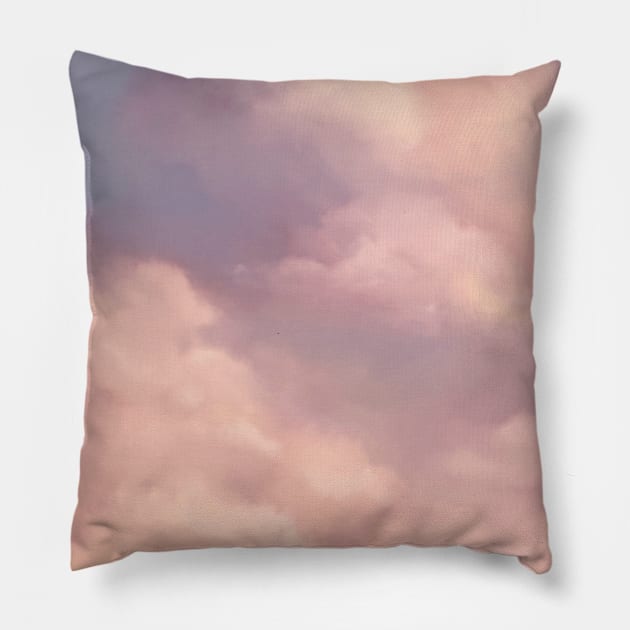 Romantic Sunset Sky Dramatic Pink Blush Clouds Pillow by Trippycollage