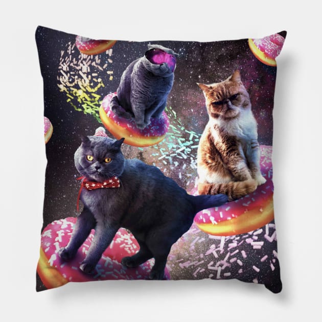 Galaxy Cat Donut - Space Cats Riding Donuts Pillow by Random Galaxy