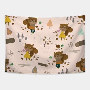 Mr and Mrs Squirrel Apricot Background Tapestry