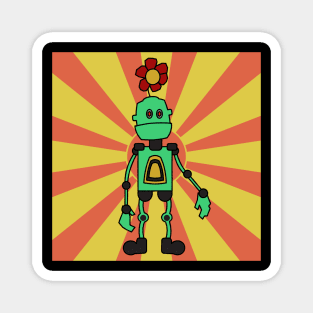 retro popart flower robot Magnet