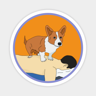 Cute Corgi giving back massage Magnet