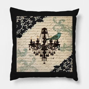 vintage bird lace french scripts chandelier paris Pillow