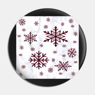 Winter Snowflake Design, Red & Black Plaid Snowflakes on White Background Winter Snow Pin