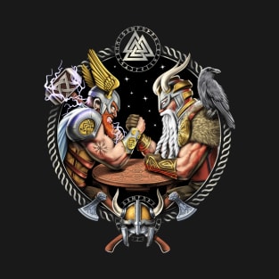 Norse Gods Odin Thor Arm Wrestling T-Shirt