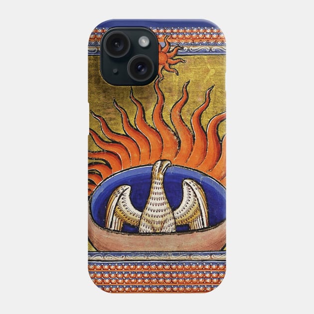 MEDIEVAL BESTIARY,PHOENIX IN RED FLAMES,TREE OF LIFE ,BIRDS,DRAGONS FANTASTIC ANIMALS IN GOLD RED BLUE COLORS Phone Case by BulganLumini