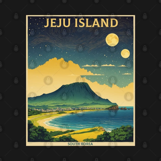 Jeju Island South Korea Starry Night Travel Tourism Retro Vintage by TravelersGems