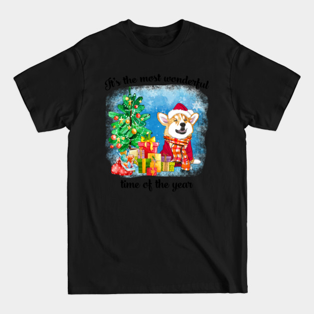 Disover Corgi Dog Christmas Its the most Wonderful Time Santa Hat Buffalo Plaid Dog Mom - Corgi Christmas - T-Shirt