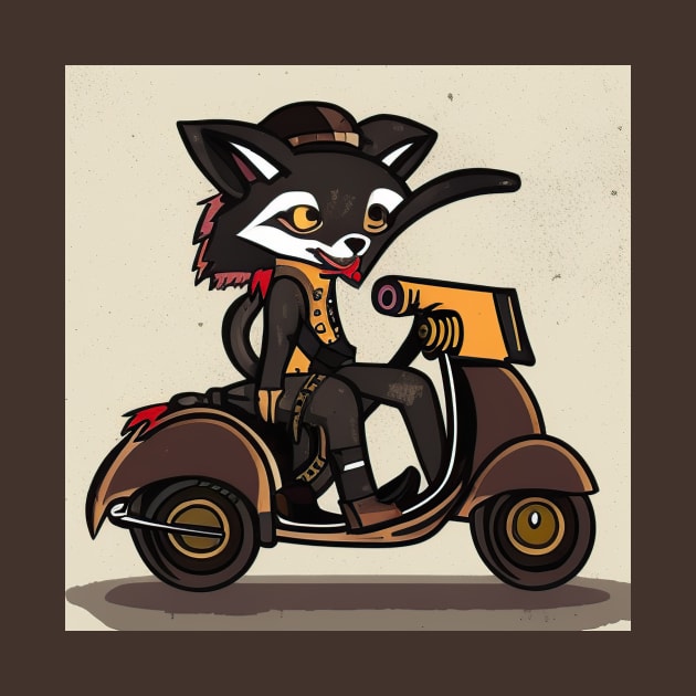 Fox fursona with boots sitting on a vespa moped with sunglasses by Maffw