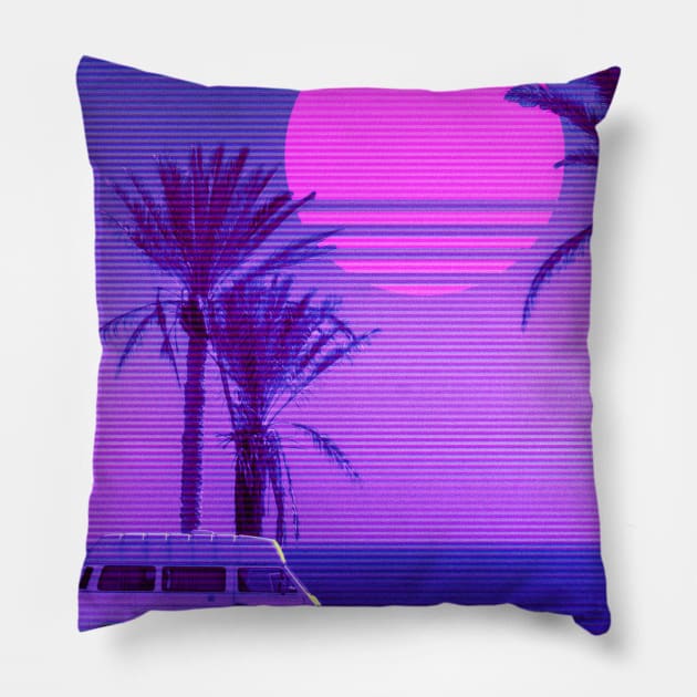 Sunset beach vibes Pillow by mrcatguys