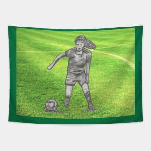 Woman Playing Soccer Tapestry