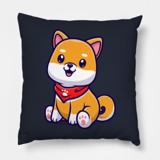 Cute Shiba Inu Dog Sitting With Scarf Cartoon Pillow