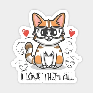 I Love Them All: Whimsical Cat Adventure in Vivid White, Blue, Gray, and Red Magnet